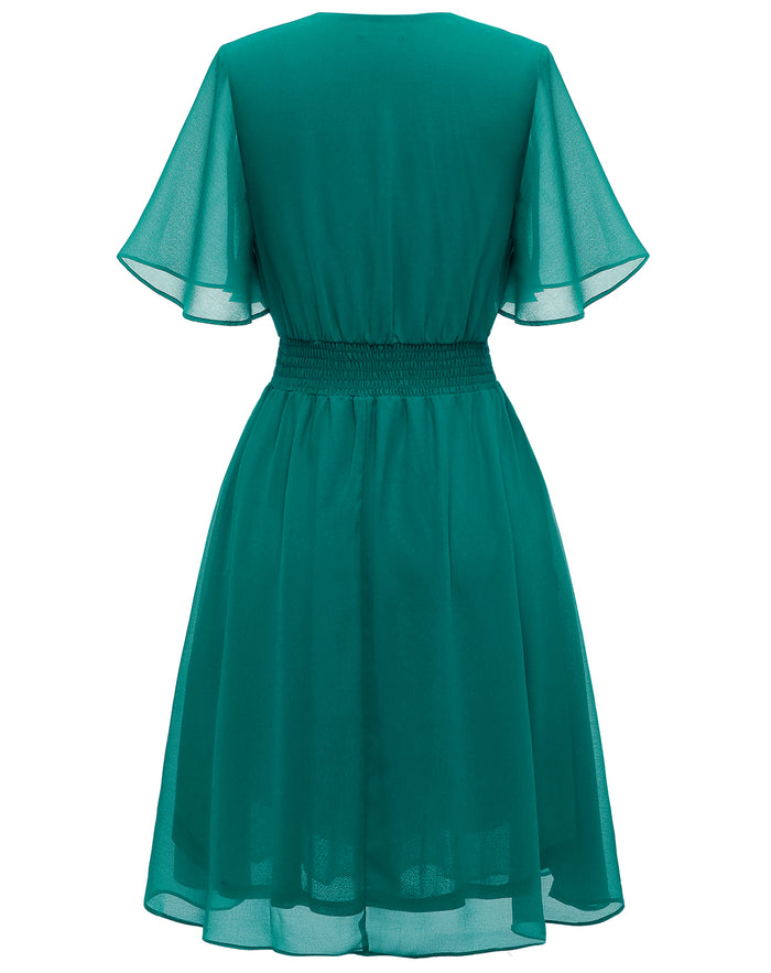 Dressystar Floral Print Chiffon Midi Dress Peacock