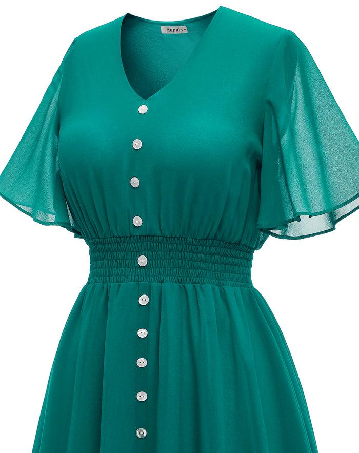 Dressystar Floral Print Chiffon Midi Dress Peacock