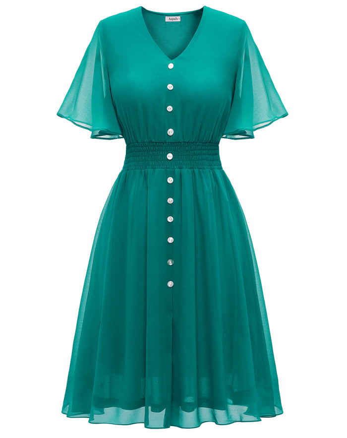 dressystar Floral Print Chiffon Midi Dress Peacock