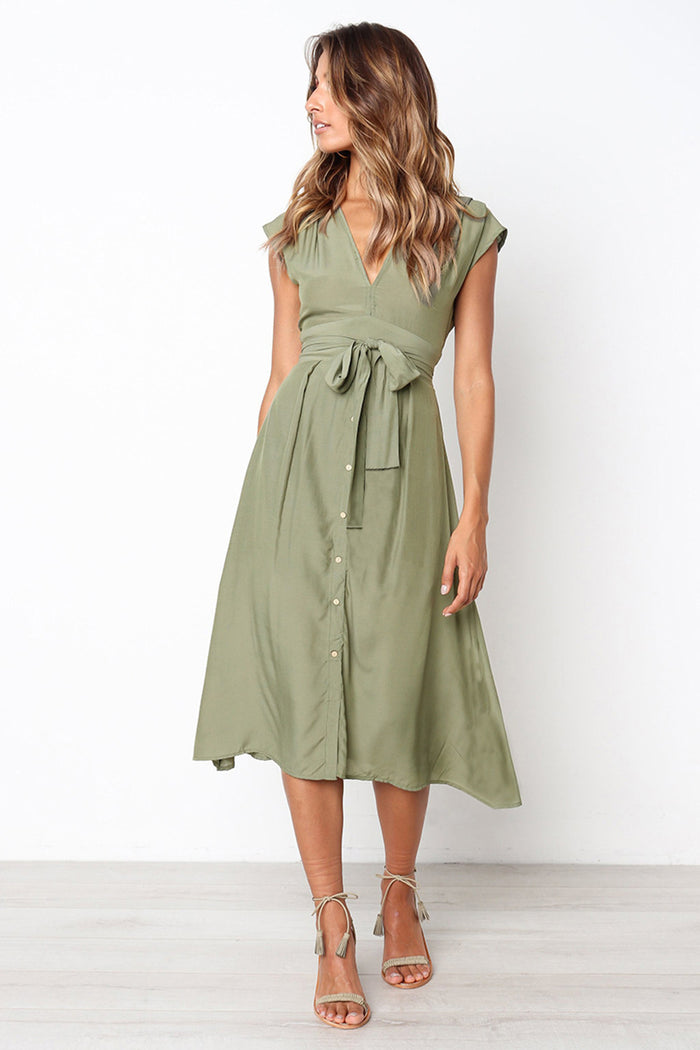 Dressystar Dressystar Green Summer Casual Short Sleeve Swing Dress With Belt