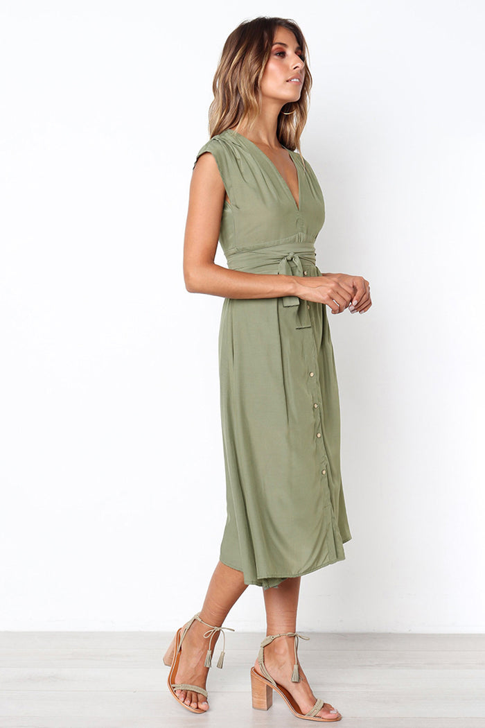 Dressystar Dressystar Green Summer Casual Short Sleeve Swing Dress With Belt