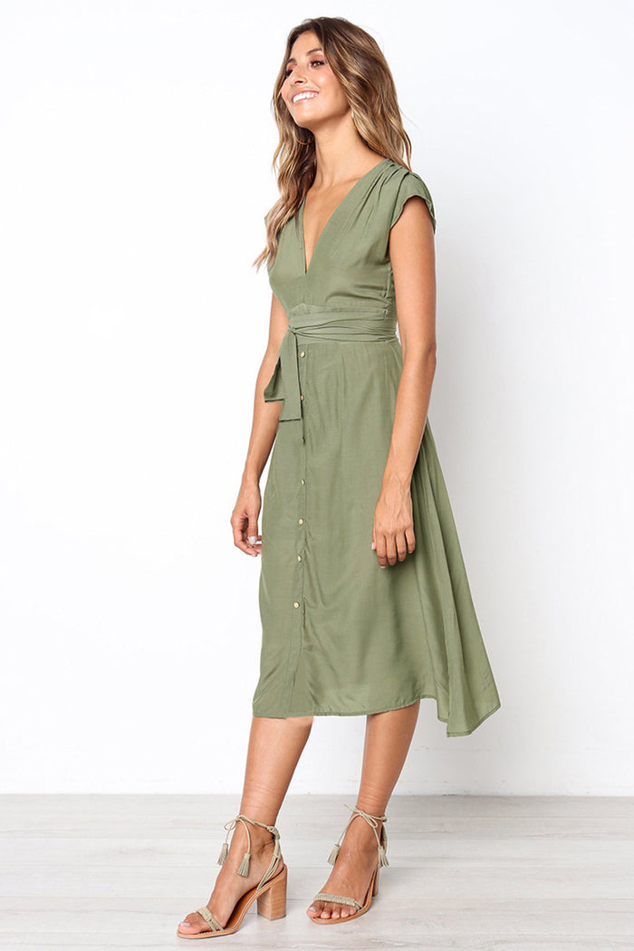Dressystar Dressystar Green Summer Casual Short Sleeve Swing Dress With Belt