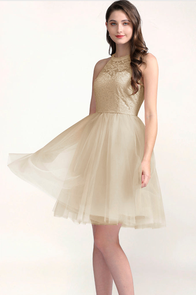 Dressystar Halter Homecoming Dress Champagne