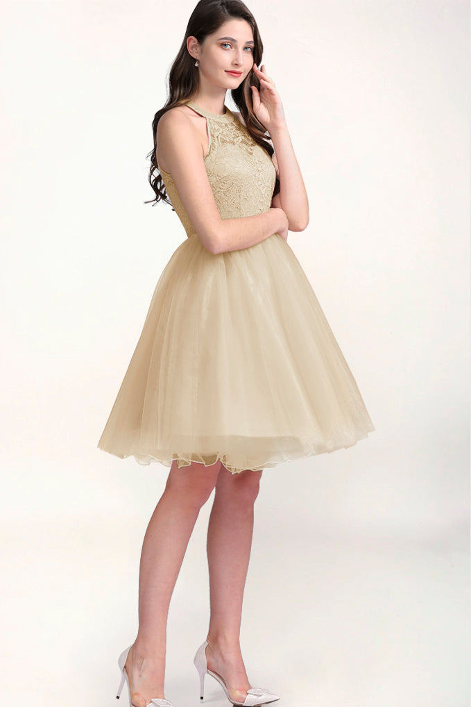 Dressystar Halter Homecoming Dress Champagne