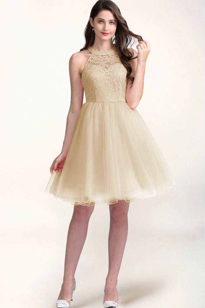 Dressystar Halter Homecoming Dress Champagne