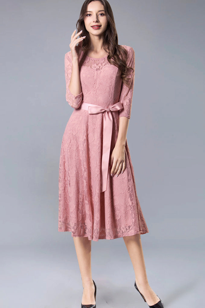 Dressystar Lace Midi Dress Blush