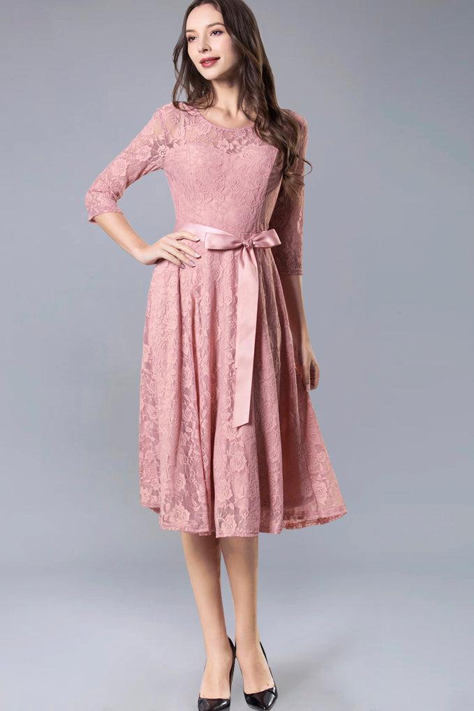 Dressystar Lace Midi Dress Blush