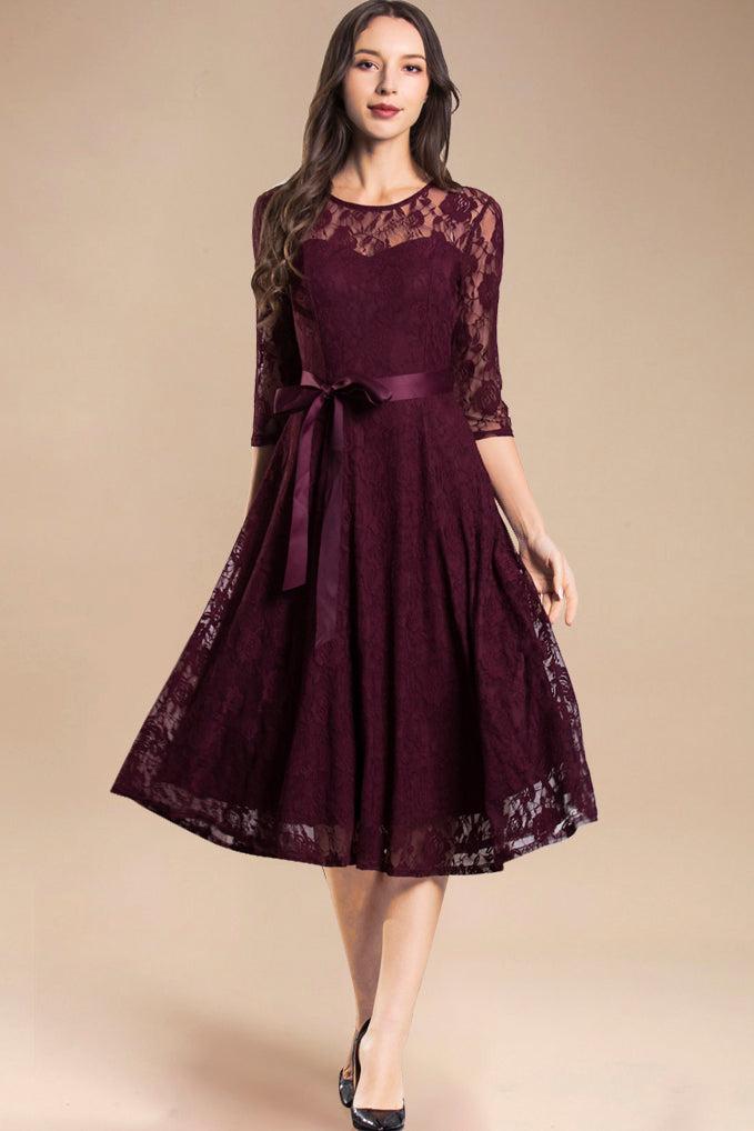 Dressystar Lace Midi Dress Burgundy