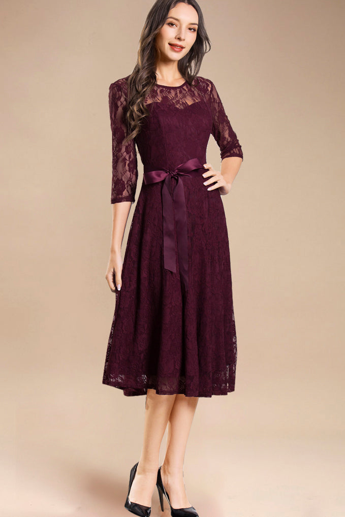 Dressystar Lace Midi Dress Burgundy