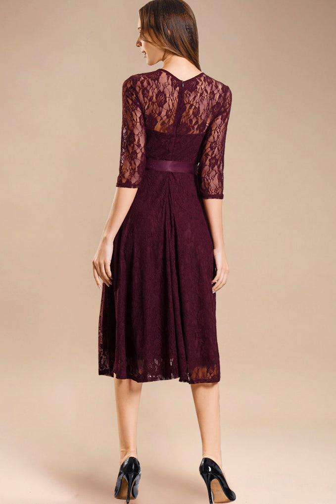 Dressystar Lace Midi Dress Burgundy