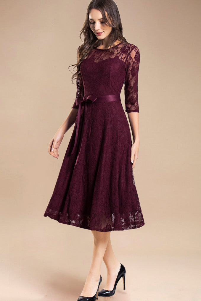 dressystar Lace Midi Dress Burgundy