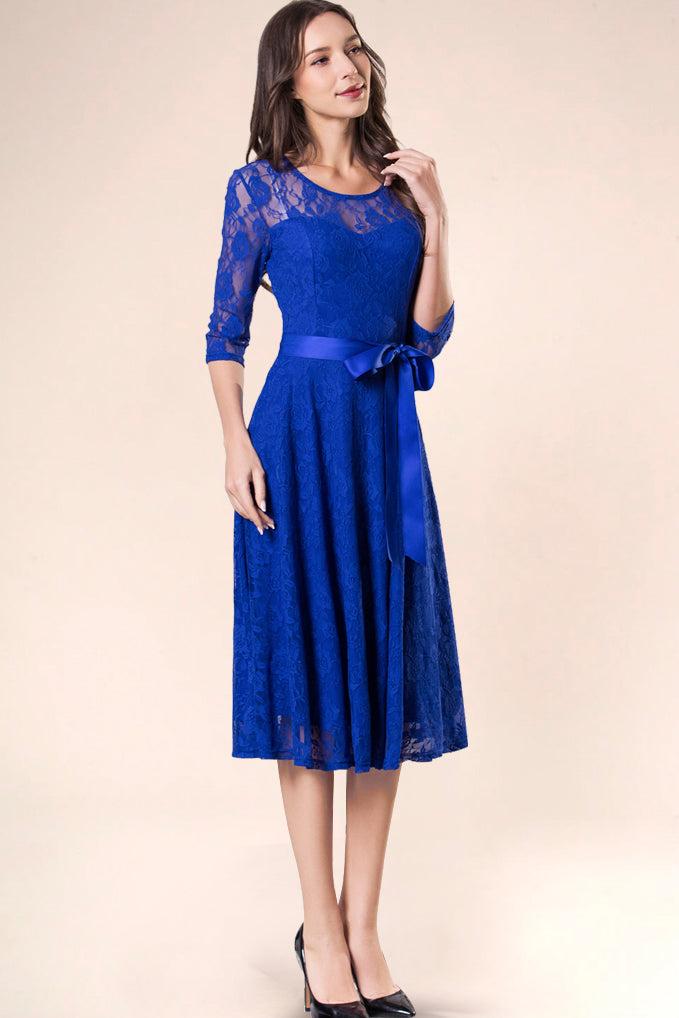 Dressystar Lace Midi Dress Royal Blue