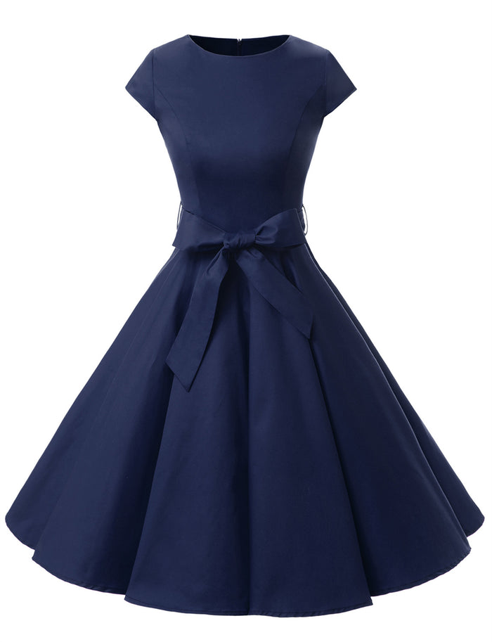 dressystar Navy 1950s Vintage Dress Cap Sleeve
