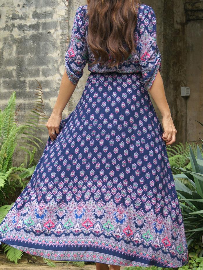 Dressystar Dressystar Navy Summer Dresses Women Short Sleeve Loose Beach Long Dress