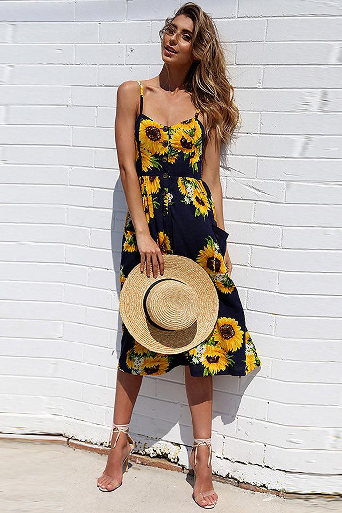 Dressystar Dressystar Navy Women Casual Dress Boho Floral Print Beach Summer Dress