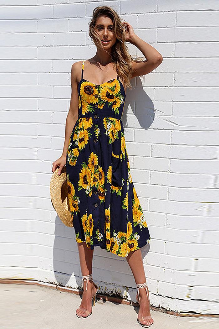 dressystar Dressystar Navy Women Casual Dress Boho Floral Print Beach Summer Dress