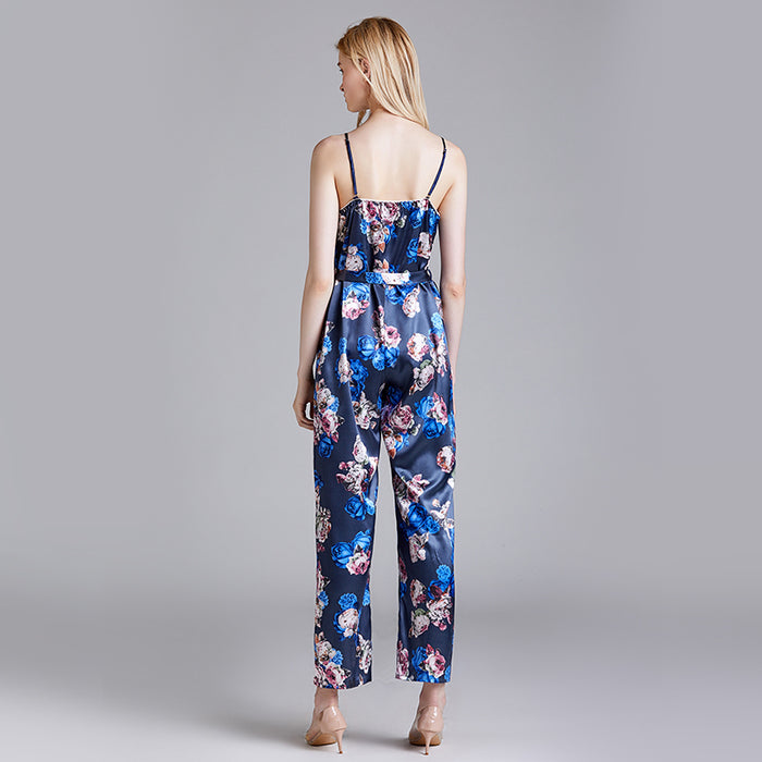 Dressystar Dressystar Navy Women's Floral Printed Jumpsuits Solid Rompers Casual Comfy Striped Jumpsuit