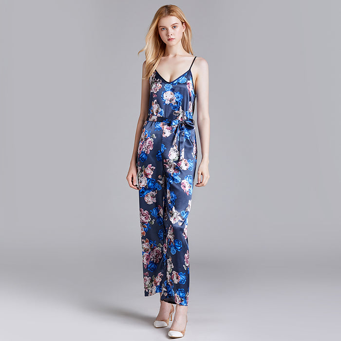 Dressystar Dressystar Navy Women's Floral Printed Jumpsuits Solid Rompers Casual Comfy Striped Jumpsuit