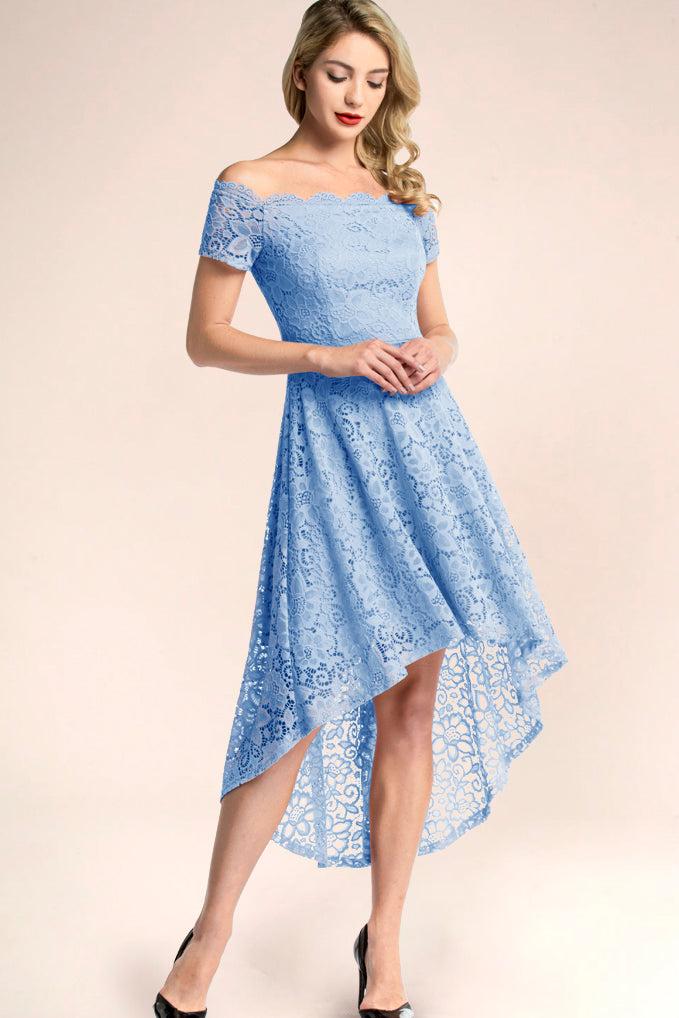 dressystar Off Shoulder High Low Lace Dress Blue