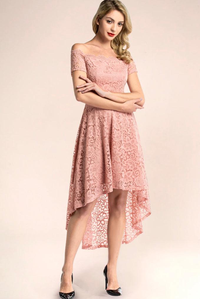 dressystar Off Shoulder High Low Lace Dress Blush