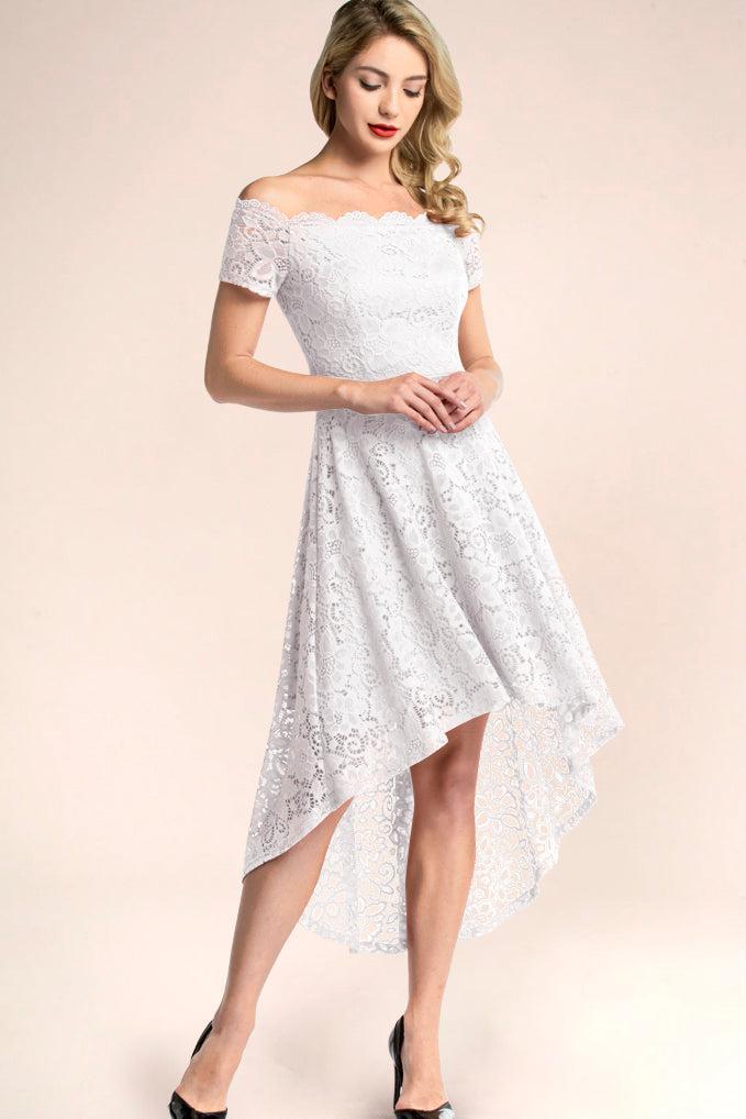 Dressystar Off Shoulder High Low Lace Dress White