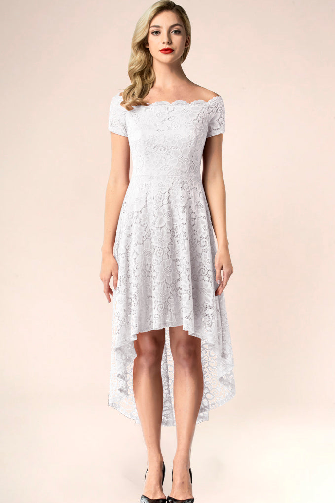 Dressystar Off Shoulder High Low Lace Dress White