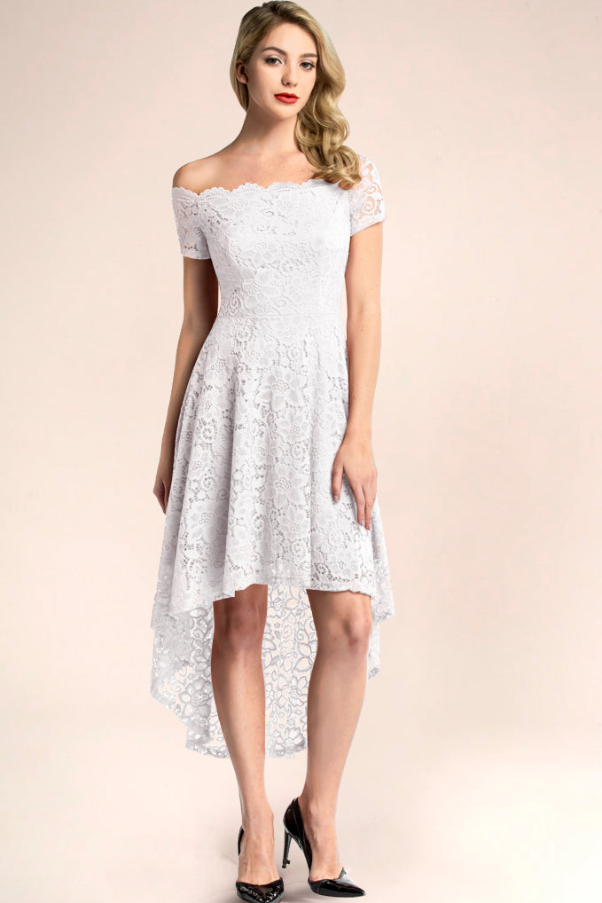 dressystar Off Shoulder High Low Lace Dress White