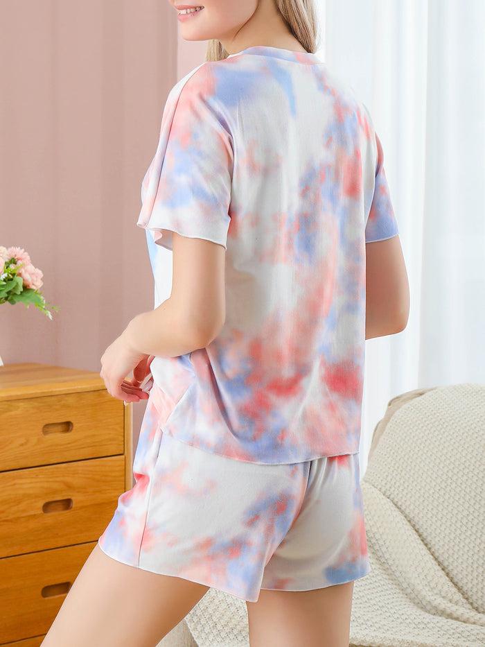 Dressystar Dressystar Orange Pajamas For Women Tie Dye Printed Pajamas Set Sleepwear Nightwear