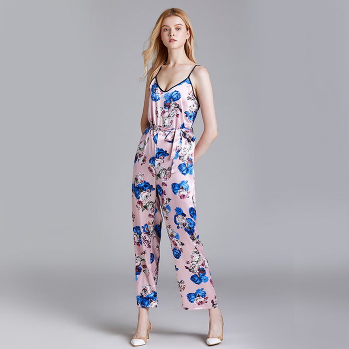 Dressystar Dressystar Pink Women's Floral Printed Jumpsuits Solid Rompers Casual Comfy Striped Jumpsuit