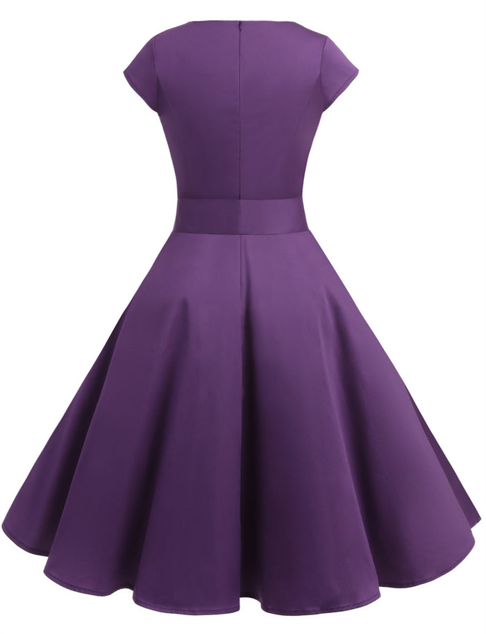 Dressystar Purple 1950s Vintage Dress Cap Sleeve