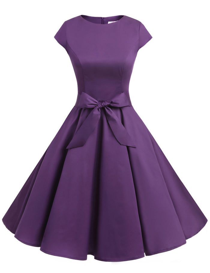 dressystar Purple 1950s Vintage Dress Cap Sleeve