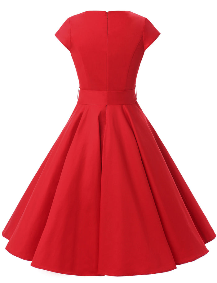 Dressystar Red 1950s Vintage Dress Cap Sleeve