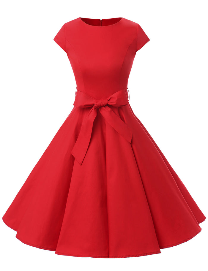 dressystar Red 1950s Vintage Dress Cap Sleeve