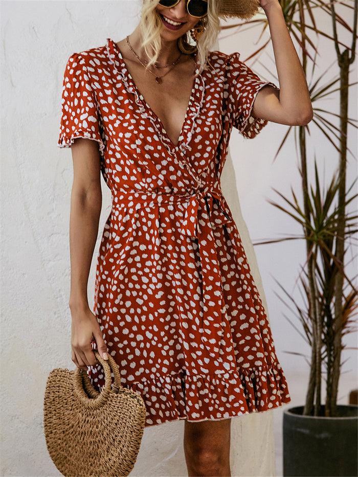 Dressystar Ruched Ruffled Wrap Dress