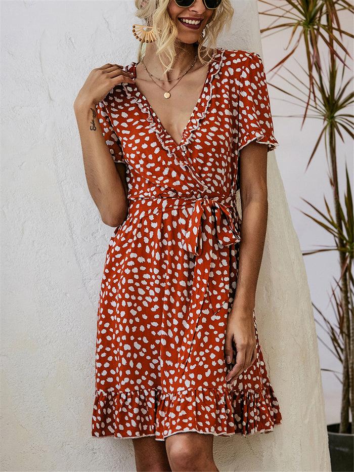 Dressystar Ruched Ruffled Wrap Dress