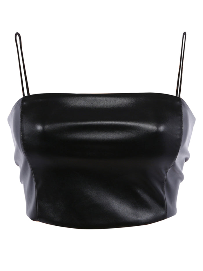 Dressystar Sexy Tight Short PU Leather Crop Top
