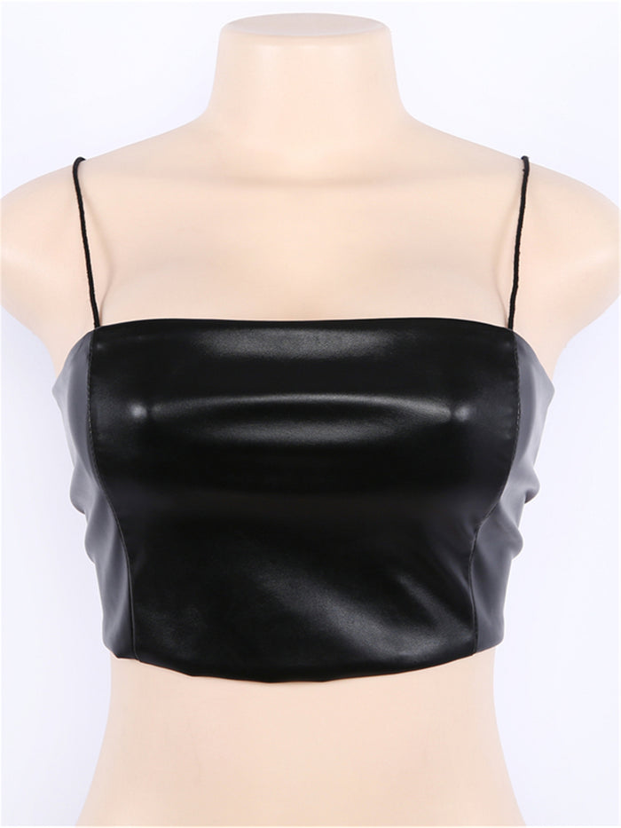 Dressystar Sexy Tight Short PU Leather Crop Top