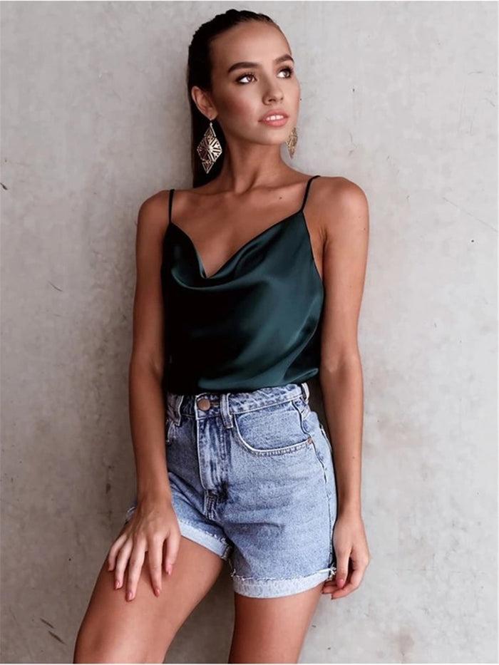 Dressystar Summer Silky Casual Tank Top Dark Green