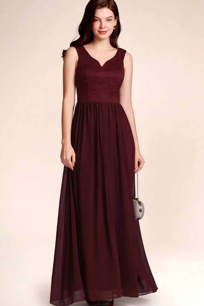 Dressystar V Neck Prom Dress Burgundy