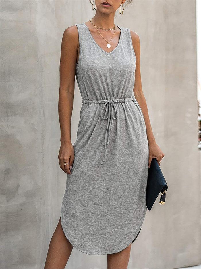 Dressystar Watch The Sunset Grey Midi Dress