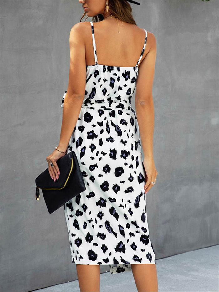 Dressystar White Summer Print Wrap Midi Dress