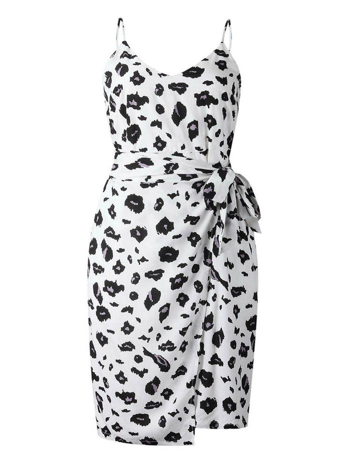Dressystar White Summer Print Wrap Midi Dress
