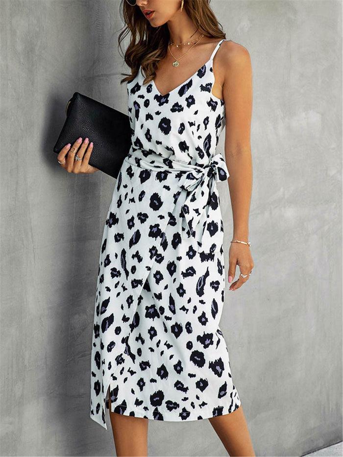 dressystar White Summer Print Wrap Midi Dress
