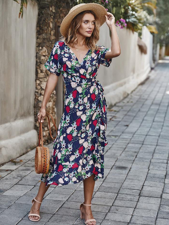 Dressystar Dressystar Women Bohemian Floral Print V Neck Beach Party Dress