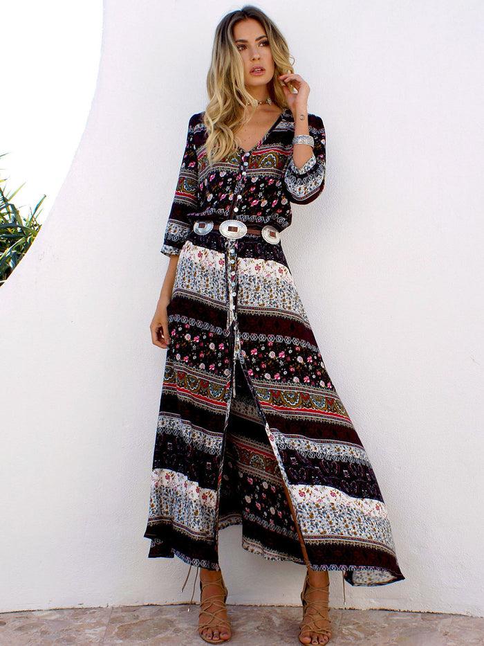 dressystar Dressystar Women Maxi Long Beach Dress Buttons Down Half Sleeve