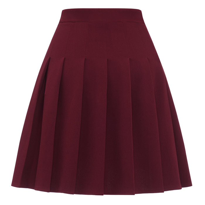 Dressystar Dressystar Women Mini Pleated Skirt High Low Basic Flared A Line Skirt Burgundy