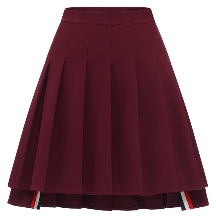 dressystar Dressystar Women Mini Pleated Skirt High Low Basic Flared A Line Skirt Burgundy
