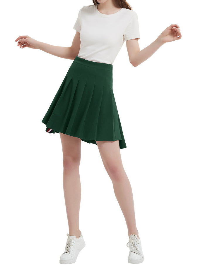 Dressystar Dressystar Women Mini Pleated Skirt High Low Basic Flared A Line Skirt Green