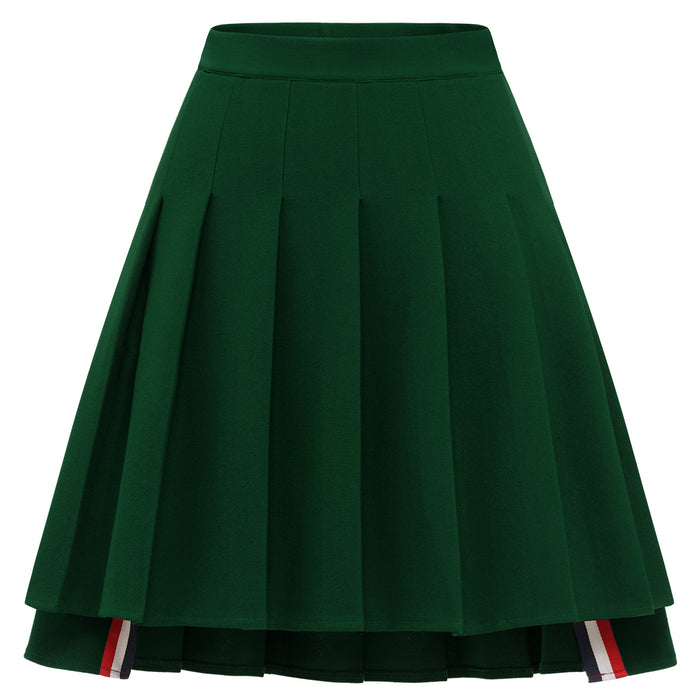 dressystar Dressystar Women Mini Pleated Skirt High Low Basic Flared A Line Skirt Green
