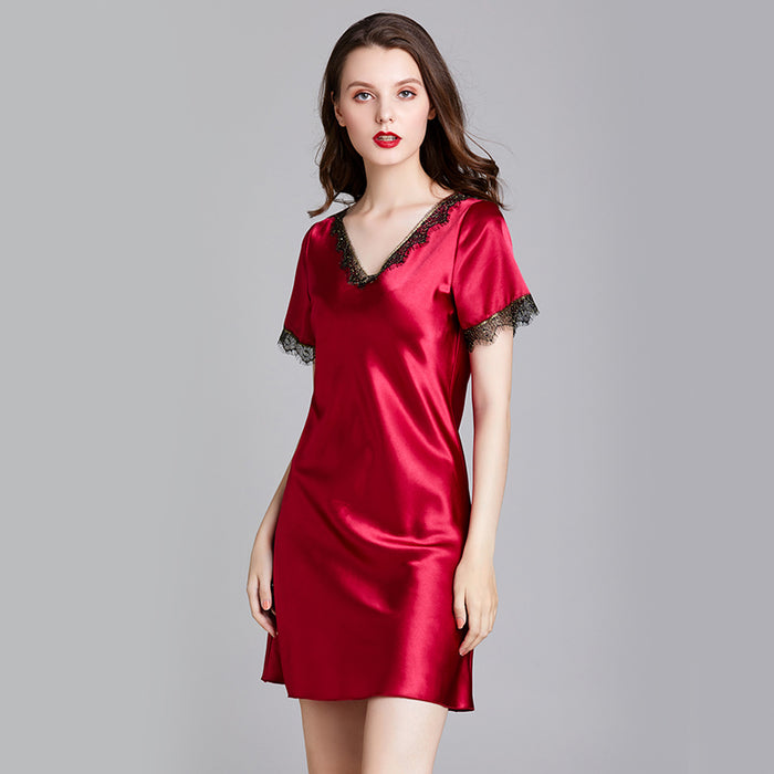 dressystar Dressystar Women Nightgowns Sexy Sleep Shirts Lace Trim V Neck Short Sleeve Sleepwear